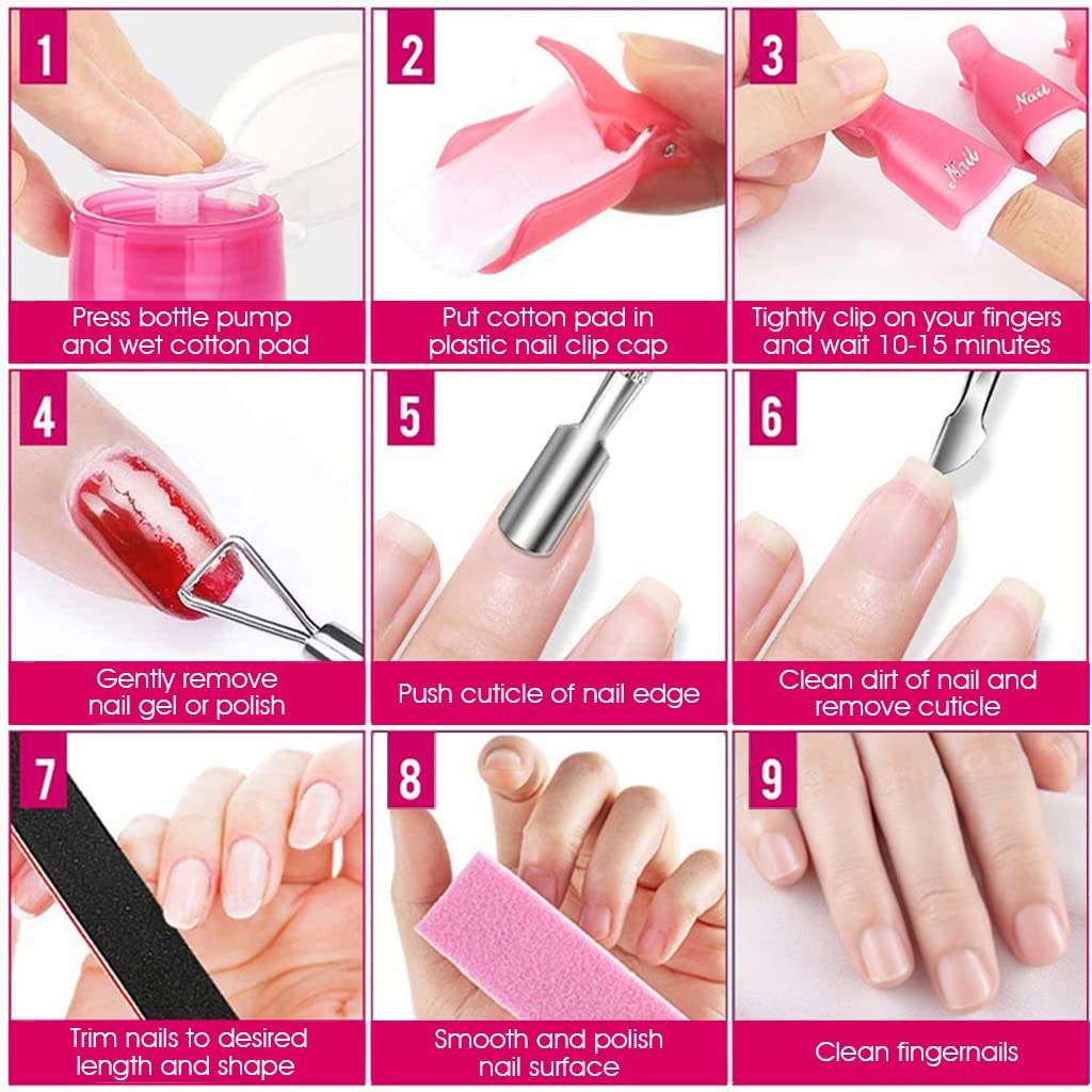 MAYCREATE Gel Nail Polish Remover Kit with Nail Clips, Cuticle Pusher and Cutter, Nail Files and Nail Buffer Tools Set for Home/Salon Nail Art Remover Supplies Nail Care Kit MAYCREATE Gel Nail Polish Remover Kit with Nail Clips, Cuticle Pusher and Cutter, Nail Files and Nail Buffer Tools Set for Home/Salon Nail Art Remover Supplies Nail Care Kit